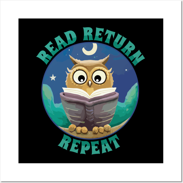 Read Return Repeat Owl with books Wall Art by Tezatoons